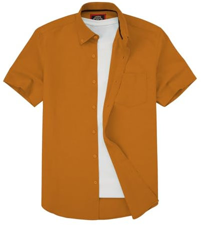 Mens Short Sleeve Oxford Shirt Plain or Stripe,Classic Fit,Button Down Collar & Pocket. Holiday Apparel Leisure Shirts. by Janeo British Apparel. Mellow Mustard Gold Plain, 3XL