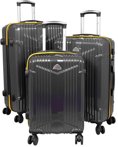 Warenhandel König Hartschalen 3tlg. Kofferset Trolleyset Haimar farbig abgesetzter Reißverschluss - Farbe Anthrazit - Gr. M, L und XL