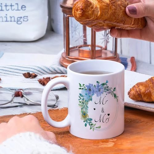 Wodevor Funny Coffee Mugs Mr&Mrs Coffee Mugs Cups Spring Summer Green Wreath Unique Ceramic Mugs Gifts for Men Him Mother in Law Grandparents 11oz White