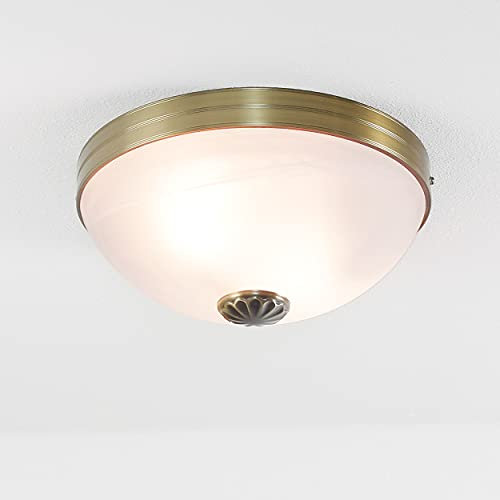 Deckenlampe Glas Metall rund Ø 31 cm Jugendstil für 2x E27 in Alabaster Weiß Bronze Deckenleuchte Wohnzimmer Esstisch Küche
