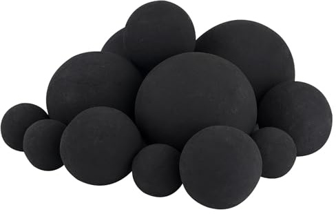 Skyflame Keramik-Feuerbälle, verschiedene Größen, Feuerschalen-Kugel-Set für Innen- und Außenbereich, Feuertische oder Kaminzubehör, Schwarz, 12 Stück