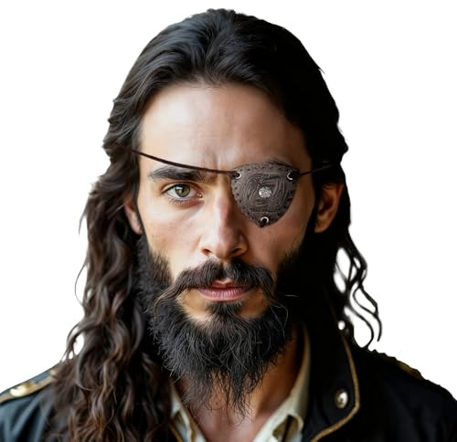 HiiFeuer cache-œil de pirate médiéval gaufré, Masque oculaire Viking en faux cuir Odin Ravens, Couvre-œil Renaissance Accessoires Cosplay