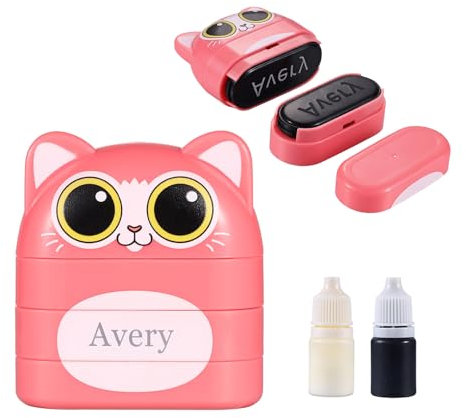 Jeweidea Namensstempel Kinder Textil Personalisierter Doppelstempel mit Schwarzer und Weißer Tinte Textilstempel Waschmaschinenfest Stempel Kleidung Kindergarten Deine Dinge Stempel (Rosa-Tinte)