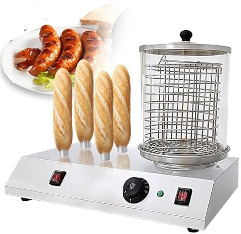 YXFAZPP Hot Dog Maker, 458W Commercial Hot-Dog Machine Stainless Steel with 4 Toaster Rods, Adjustable Temperature, Professional Electric Hot Dog Steamer for Hot Dogs