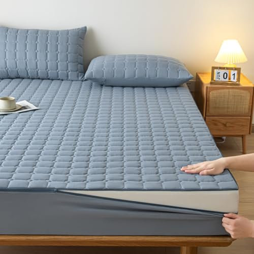 Coprimaterasso con Cerniera Matrimoniale 160x190/200 Personalizzabile Fodera Materasso Singolo Trapuntata/Imbottito Lenzuolo Copri Proteggi Materasso Topper Lavabile Rivestimento(80x190+20cm,Blue)