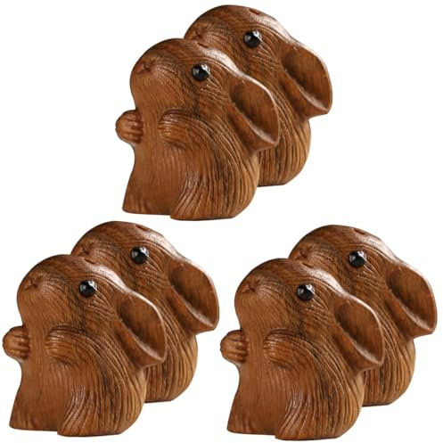 Alipis 6 Pièces Accessoires pendentifs Animaux Feng Shui Artisanat de Lapin Porte-clés rétro Pendentif personnalisé Chinois Auto Figurines de Lapin décor Porte-clés Lapin Bois de Santal