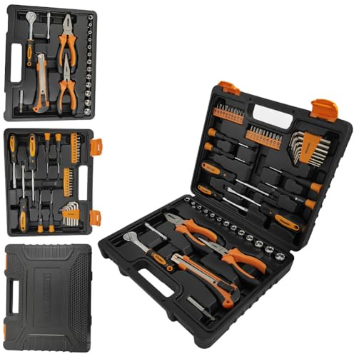 ANDIARBEIT® Geselle Werkzeugkoffer Set 54-teilig – kompakter Kunststoffkoffer mit ergonomischen Werkzeugen, inkl. Schraubendreher, Inbusschlüssel, Zangen & Bits (Schwarz)