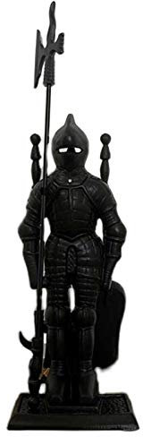 SmPinnaA Dark Knight Fireplace Tool Set, Heavy Duty Cast Iron Companion Set, Brush Poker Shovel Tongs Holder Kit Sets, for Log Wood/Briquettes,Black