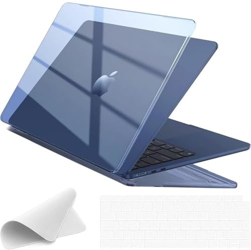 EooCoo Compatible with 13 inch MacBook Air M4 M3 M2 Case 2025 2024 2022, A3240 A3113 A2681, Mac 13.6 Anti-scratch Plastic Hard Shell + Keyboard Cover + Polishing Cloth - Crystal Midnight Clear