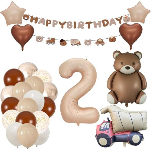 Deko 2. Geburtstag Junge Autos Geburtstagsdeko 2 jahr Mädchen Luftballon 2. Geburtstag Beige Ballon Zahl 2 Party Deko