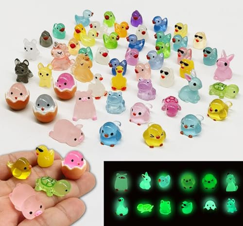 Yamobi 50 Stück Luminous Mini Enten Figuren, Leuchtende Harz Miniaturen Tiere,Mini Harz Enten,Miniatur Tiere für Basteln und Mini Gärten,Feengarten-Zubehör