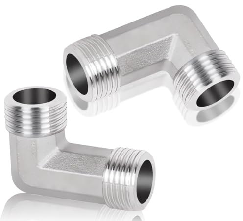 2 Stück 90 Grad 304 Edelstahl Winkel, 1 AG/AG Edelstahl Bogen 90°, DN25 Rohrwinkel Bogen, 1 Zoll Außengewinde x 1 Zoll Außengewinde Rohrwinkel für Bewässerungsanlagen