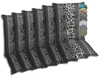 GO-DE Textil Bequeme und attraktive Polsterauflagen für Mittellehner-Gartenstühle (6er-Set, Leopard Anthrazit, Mittellehner)