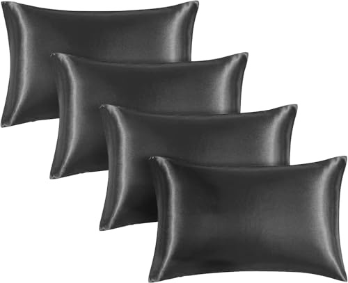 Moonlight Bedding Charcoal Satin Pillowcases 4 Pack – Soft & Smooth Feels Like Silk Pillowcases for Hair and Skin Care