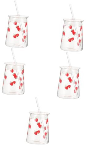 Ciieeo 5 Set biberon caffe coffee fruit juice bicchiere da latte leggero termico bottiglia chiaro tazze riutilizzabili con coperchi tazza da viaggio con cannuccia Alto borosilicato