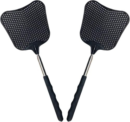 X2 Matamoscas Manual Telescópicos, Juego De Matamoscas Extensible Resistente Y Duradero. X2 Paleta Matamoscas con Mango De Acero Inoxidable para Interiores/Exteriores (Pack X2)