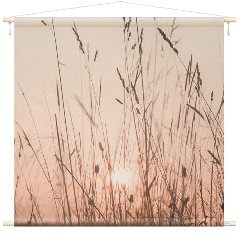 micasia Wandteppich Monika Strigel Botanik Stoffbild inkl. Holzstäbe & Seile Wanddeko - Made in Germany - Gräser Landhaus beige Wohnzimmer Schlafzimmer Wandbehang 1076 (145x145cm)