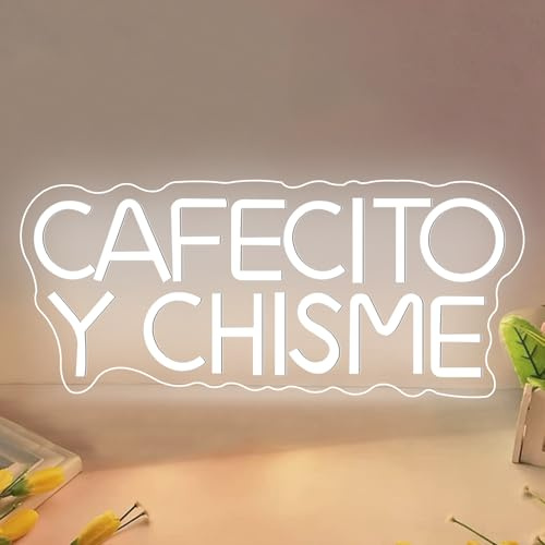 Cafecito Y Chisme Neon-Schild Dimmbar Cafecito Y Chisme Neon-Licht-Geschenke für mexikanische Frauen Vielseitiges LED-Nachtlicht für Geschenke für Kaffeeliebhaber Einrichtungsgegenstände für Küche