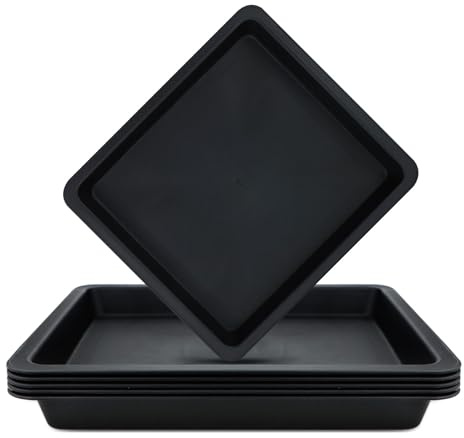 LIKOSO 5 Pcs Square Plant Saucer, Heavy Duty Black Plastic Plant Drip Trays for Indoor Outdoor Garden Flower Plants - 20 CM