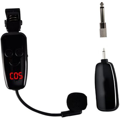 Kabelloses Instrumentenmikrofon zum Anstecken für Saxophon Schwarz | Kunststoffgehäuse, 550-850mhz Übertragung, 50hz-16khz Frequenzgang, 50m Reichweite, 6h Laufzeit