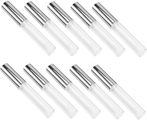 BAZEITFLOW 10 pièces Tube à Vide Plastique Argenté Conteneurs pour Gloss Labial pour Maquillage Féminin
