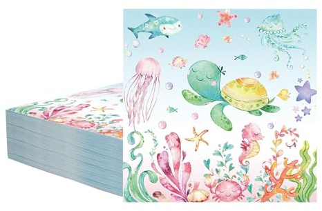 Tourima Servietten Meer 20 Stück 33x33cm – Papierservietten Hellblau Türkis Maritim Ocean Unterwasserwelt Kindergeburtstag, Hawaii Servietten Partygeschirr, Meerjungfrau Deko Taufe Konfirmation