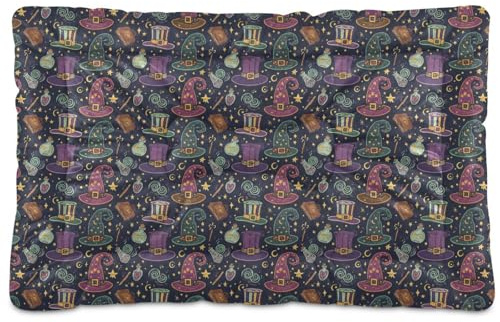 GuoChe Vintage Hexenhut, nahtloses Muster, waschbar, Hunde- und Katzenbett, rutschfest, weich, bequem, für große, mittelgroße und kleine Hunde, 91,4 x 61 cm