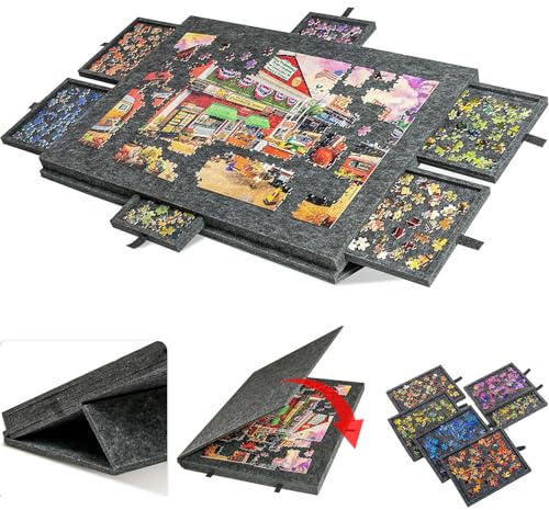 Support pour Puzzle,avec 6 Tiroirs De Classification,Peut Contenir Jusqu'à 1000 Pièces,Table à Puzzle Portable pour Adultes,Design Pliable pour Économiser De l'espace,Léger Et Portable