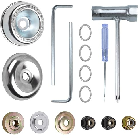 16PCS Universal Replacement Metal Blade Nut Fixing Kit With Installation Tools for Lawn Mower, Trimmer, Brush Cutter, Metal Gearbox Adapter for Strimmer and Garden Tools