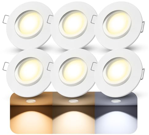SSC-LUXon ORVIA Einbauspot 6er Set weiß IP65 GU10 6W 3 Lichtfarben dimmbar | Sechs Deckenspots IP65 weiß - 360° schwenkbar, warm / neutral / kalt, dimmbar, für Bad, Dusche & außen, inkl. GU10 LED