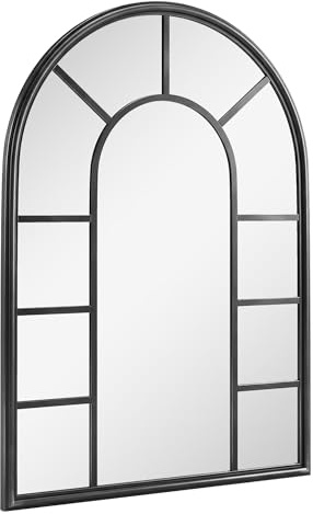 Outsunny Arched Mirror, Shatterproof Acrylic Windowpane Wall Mounted Mirror with Robust Metal Frame, Decorative Wall Mirrors for Outdoor Patio and Living Room, 71 x 51 cm, Black