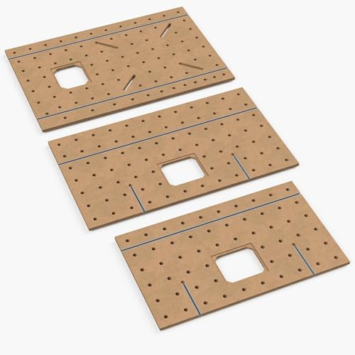 MDF Lochrasterplatte Multifunktionstisch mit Fräseinsatz-Ausschnitt, T-Nut Schienen, 20mm Lochdurchmesser, 100mm Raster, CNC-Präzision, Made in Germany (1200 x 80 mm, 298 x 248 x 5 m)