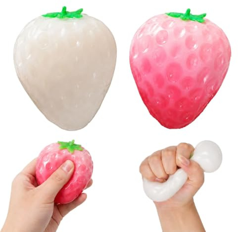 2 Stück Taba Squishy Set, Zucker Squishy Erdbeere, Mini Squishies für Erwachsene, Büro Dekoration, Reisebegleiter, Geburtstagsgeschenk, Farbwechsel Squishy Erdbeere