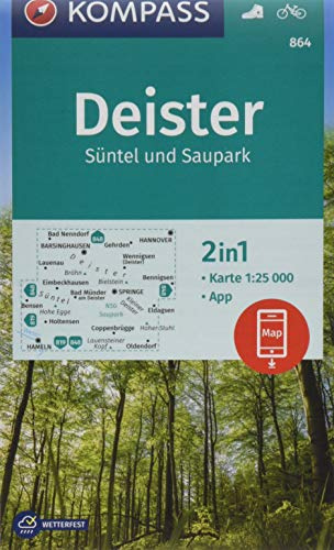 KOMPASS Wanderkarte Deister, Süntel und Saupark: 2in1 Wanderkarte 1:25000 inklusive Karte zur offline Verwendung in der KOMPASS-App. Fahrradfahren. (KOMPASS-Wanderkarten, Band 864)