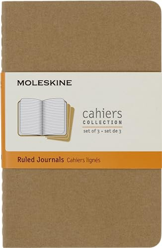 Moleskine Cahier Journal (3er Set Notizbücher mit linierten Seiten, Kartoneinband und Baumwollstickerei, Pocket 9 x 14 cm, 64 Seiten) Packpapier-Braun