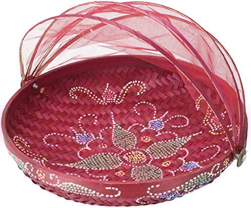 GURU SHOP Fliegenschutz Obstkorb - rot/Bemalt, Größe: 25 cm Ø, Küchenaccessoires, Sonstiges
