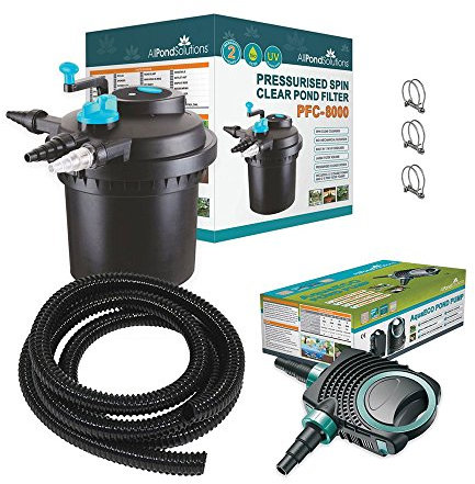 AllPondSolutions Pressurised Koi Fish Pond Filter Complete Kit with Pond Pump and UV Steriliser Light All in one - Ponds Up to 8000 litres - PFC-8000-KIT-6000-PUMP