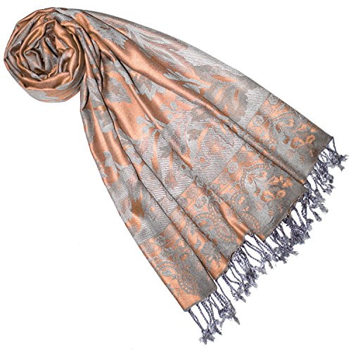Lorenzo Cana Marken Pashmina Damenschal Naturfaser Floral Blumen Stola Schaltuch Tuch Stola Grau Rosa Apircot Pastell 70 cm x 210 cm 7844677