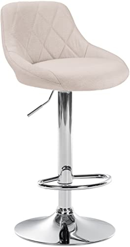 CLP Barhocker Lazio Mit Stoffbezug I Drehbarer Thekenhocker Mit Fußstütze I Höhenverstellbarer Barstuhl Mit Trompetenfuß, Farbe:Creme, Gestell Farbe:Chrom