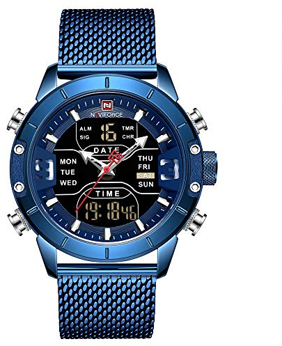 Naviforce Orologio sportivo digitale da uomo in acciaio inossidabile al quarzo impermeabile orologi militari moda cronografo sveglia orologio da polso