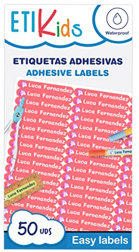 50 Personalisierte Namensaufkleber für Kinder. Klebeetiketten zum Beschriften von Schule, Kindergarten, Büchern, Spielzeug, Tupper. Wasserdichte Etiketten 6x1 cm