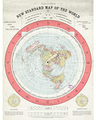 Artery8 Map Gleason 1892 World Time Calculator Flat Earth Extra Large XL Wall Art Poster Print Karte Welt Wand Poster drucken