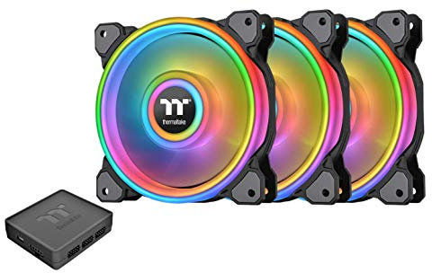 Thermaltake Riing Quad 140mm 16.8 Million RGB Color (Alexa, Razer Chroma) Software Enabled 4 Light Rings 54 Addressable LED 9 Blades Hydraulic Bearing Case/Radiator Fan, 3 Pack, CL-F089-PL14SW-B