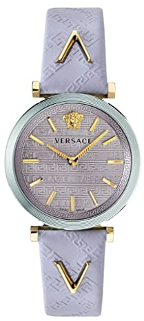 Versace V-Twist Damenuhr Hellrosa Leder Silber Gold Stahl 36mm VELS00219