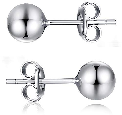 Jiamiaoi Kugel Ohrstecker Ohrringe Stecker Silber 925 18K Weißgold Plattiert Runde Ohrringe Ohrstecker 4mm-8mm Schmuck für Damen Herren