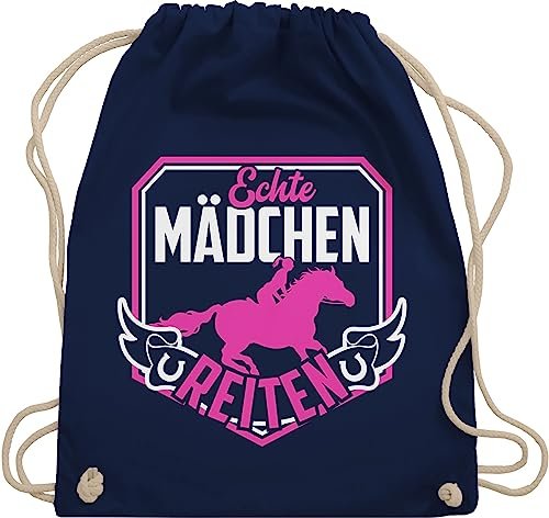 Shirtracer Turnbeutel Rucksack - Pferde Geschenk und Zubehör - Echte Mädchen reiten Fuchsia/Weiß - Unisize - Navy Blau - reiter sachen reit zubehöhr pferd »echte beutel reitersachen reitertaschen