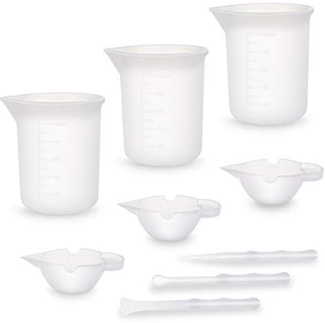 Zocipro 9Pcs Vaso Silicona Resina de Mezcla, 3Pcs 100ml Moldes Silicona with 3 Varilla para Agitar, 3Pcs 10ml Vaso Medidor, Silicona Resina Epoxi para Manualidades de Bricolaje
