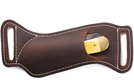 Gentlestache Leder Messerscheide für Gürtel, Taschenmesserhalter, EDC Lederscheide für Klappmesser, Kompaktes Zugmesser, Dunkelbraun