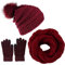 Yutdeng Damen Knit Mütze Schal Handschuhe Winter Warm Set Strickmütze Kombiset Beanie Loop Schal Strickset Touchscreen Mode Geschenk,Rot,One size