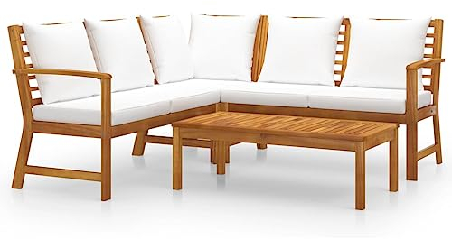 vidaXL Akazienholz Massiv Gartenmöbel 4-TLG. mit Auflagen Lounge Sitzgruppe Sofa Bank Gartenset Sitzgarnitur Ecksofa Mittelsofa Creme